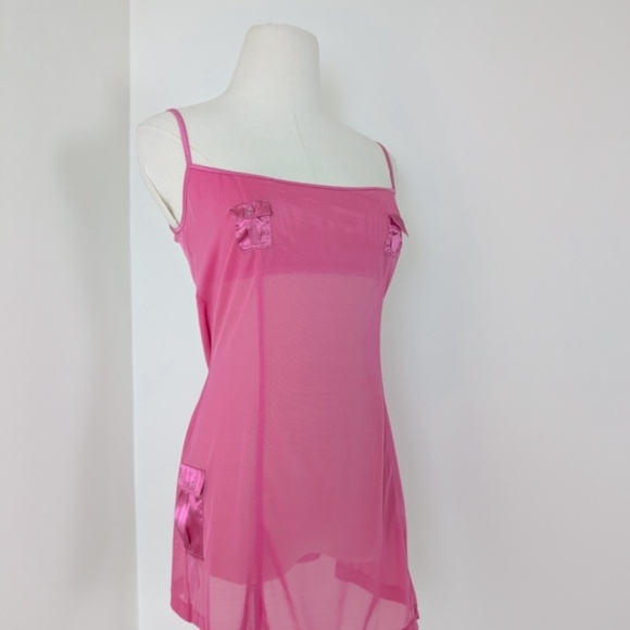 Pink Sheer Mesh Mini Slip Dress La Senza Square Neckline Straps Tank Sleeveless - Picture 6 of 11